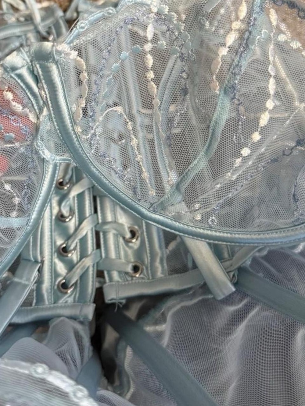 Sheer Lace Bustier Crop Top in Light Blue - Picture 5 of 6